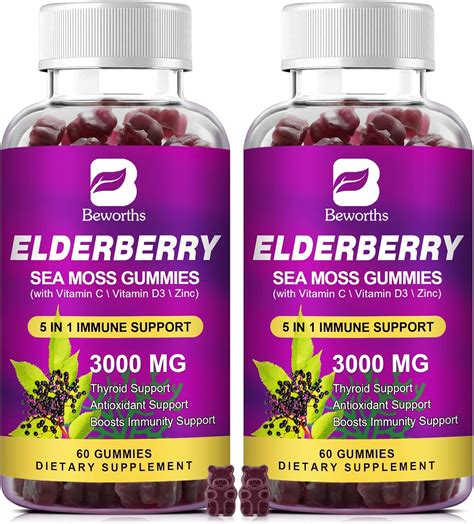 Amazon.com: B BEWORTHS Elderberry & Sea Moss Gummies, Organic Black ...