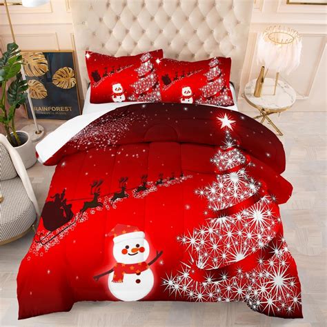 Amazon.com: Red Christmas Queen Comforter Set Shining Christmas Trees ...