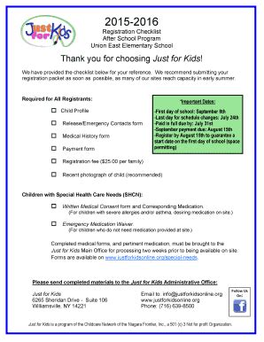 Fillable Online Registration Checklist After School Program Union East ...