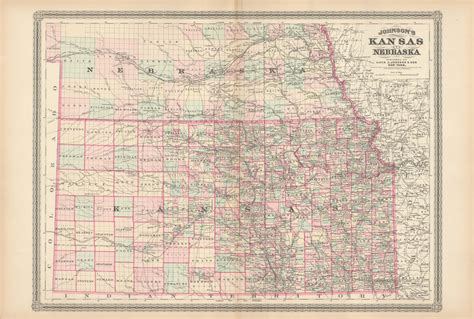Johnson's 1880 Map of Kansas and Nebraska - Art Source International