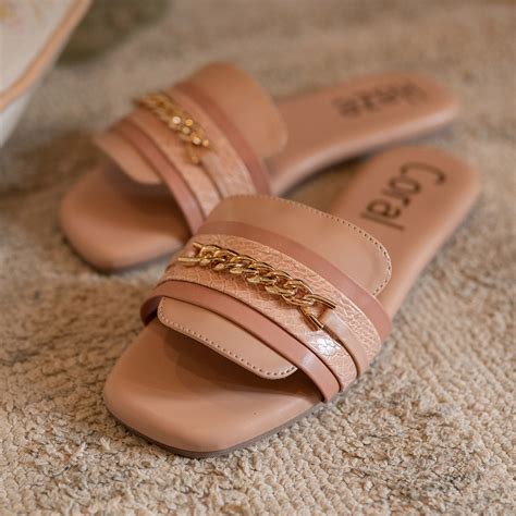Nude Pink Rhinestone Strap Flat Sandals with Back Strap – Coral Haze