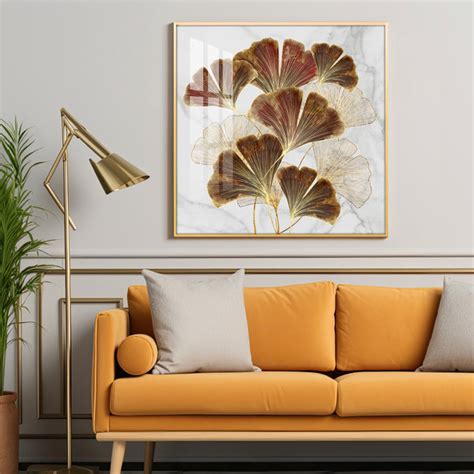 Buy Ginkgo Biloba Leaves Luxury Crystal Square Wall Art Online @ Best ...