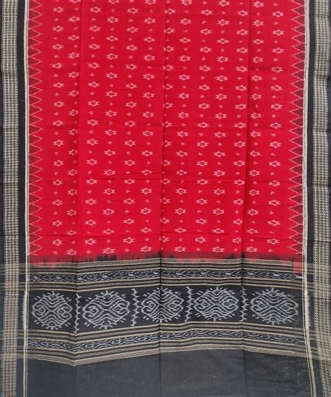 Red Black Sambalpuri Handwoven Single Ikat Cotton Dupatta - Sambalpuri Fab