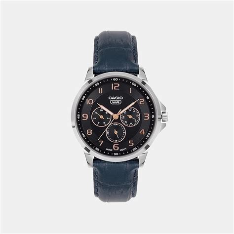 Men Quartz Dark Blue Dial Multi-Function Leather Watch A2455 – Just In Time