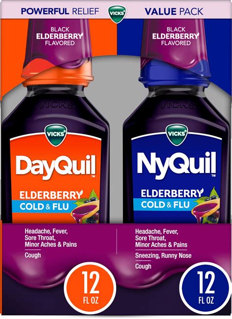 Amazon.com: VICKS DayQuil & NyQuil Elderberry Flavor Cold & Flu Liquid Medicine Co-Pack, Multi ...