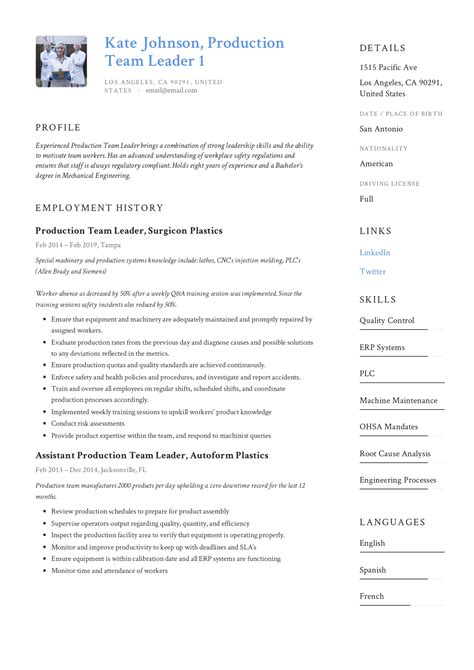 Full Guide: Production Team Leader Resume | 12 Examples