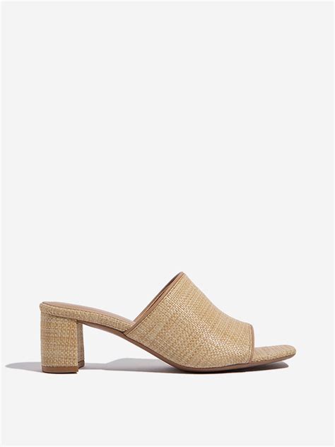 Buy LUNA BLU Beige Raffia-Textured Block Heel Sandals from Westside