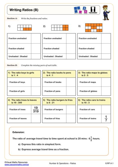 Writing Ratios (B) Worksheet | PDF Printable Number & Operations Worksheet | Cazoom Math