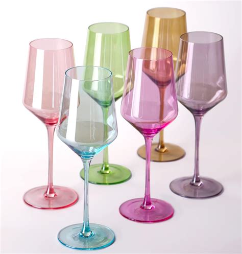 Amazon.com | comfit Colored Wine Glasses Set Of 6-15oz Hand Blown ...