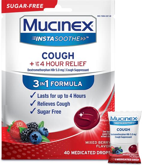 Amazon.com: Mucinex Instasoothe Sugar Free Cough Drops, Cough Medicine ...