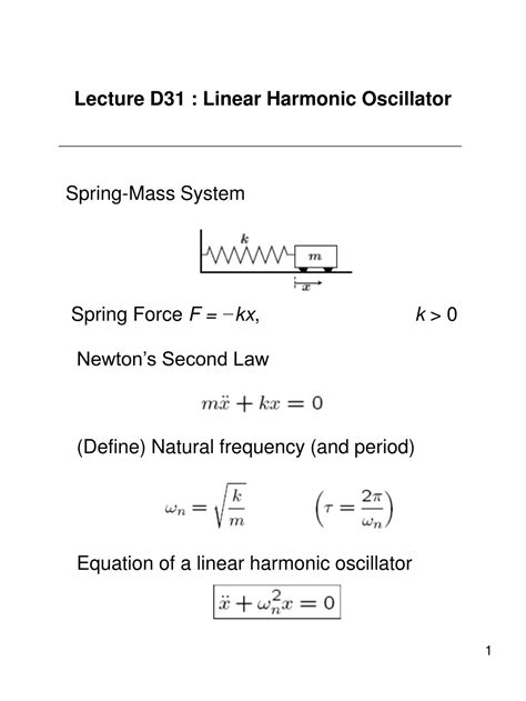 PPT - Lecture D31 : Linear Harmonic Oscillator PowerPoint Presentation - ID:9659596