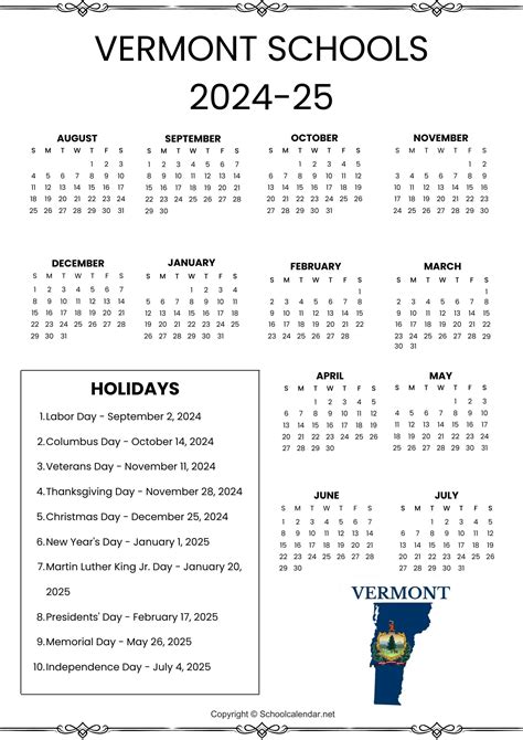 Vermont School Calendar 2024-2025 [County School District]