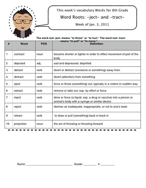Word roots -ject- and -tract- with definitions (8)