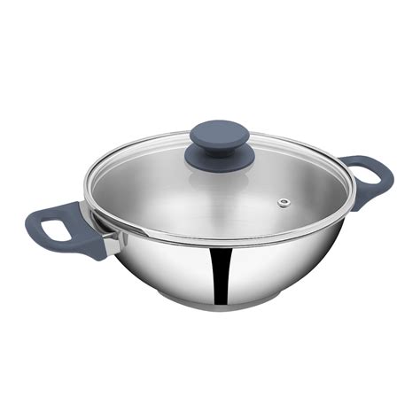 SUNCASA Impact Pro Stainless Steel Deep Kadai with Glass Lid, 24cm ...