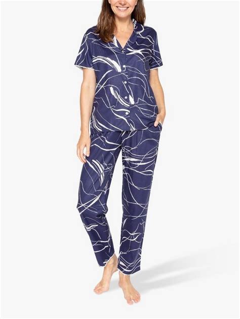 Cyberjammies Jolene Swirl Shirt Pyjama Set, Navy