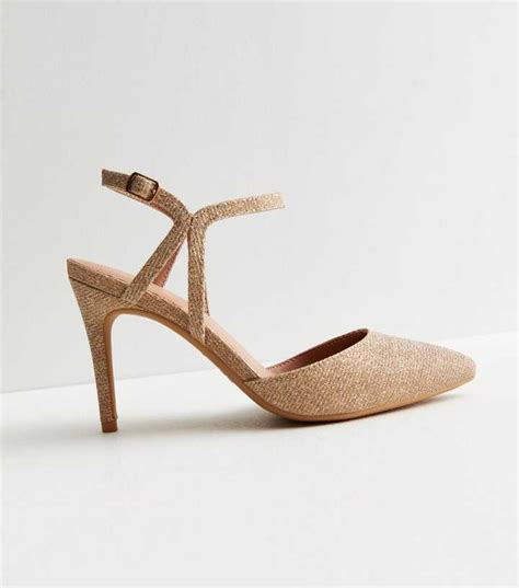 Gold Glitter 2 Part Stiletto Heel Court Shoes | New Look