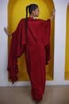 Buy Maroon Crepe Embroidery Round Neck Kaftan And Draped Skirt Set For ...