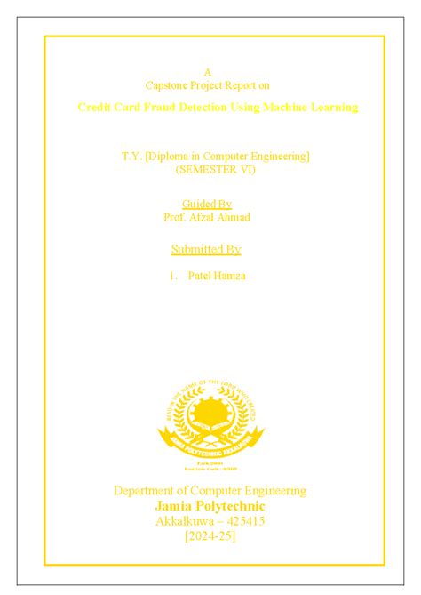 Capstone Project Report: Credit Card Fraud Detection Using ML (T.Y ...