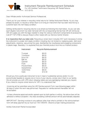 Fillable Online VIR Recycling Reimbursement Schedule. VIR Recycling ...