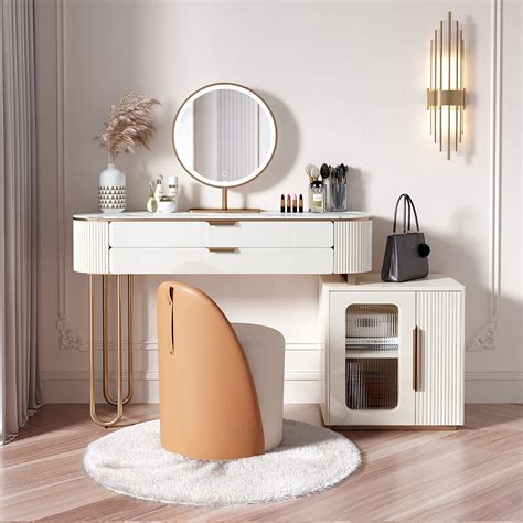 JASIWAY Modern Makeup Vanity Dressing Table with Drawers,White - On ...