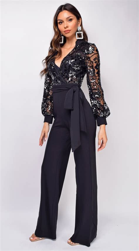 Eve Black Sequin Jumpsuit | Dressy jumpsuits evening wear, Fancy ...