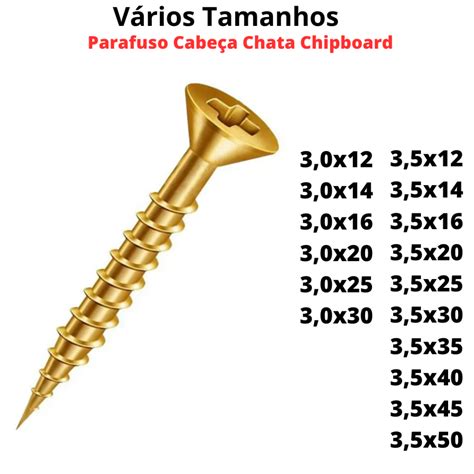Parafuso Chipboard 3.0 mm e 3.5 mm para Madeira Cabeça Chata Philips ...