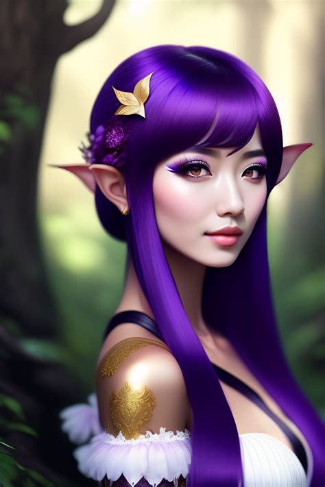Lexica - 20-year-old girl anime forest elf, purple hair, black dress