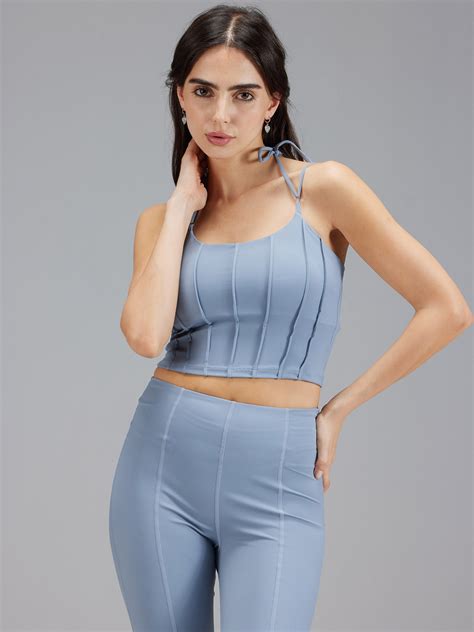 Dusty-Blue Knot-It Corset Top – CAVA Athleisure Pvt Ltd