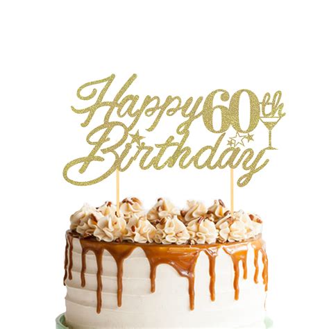 Gold Glitter Happy 60th Birthday Cake Topper 60th Birthday Cake ...
