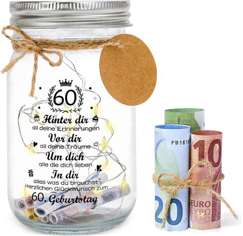 60 Geburtstag Frau Mann LED Flaschenlicht Geburtstag,60 Geldgeschenke ...