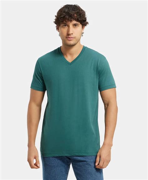 Buy Super Combed Cotton Rich Solid V Neck Half Sleeve T-Shirt - Pacific ...
