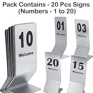 Store2508 Pack of 20 Large Vertical Solid Stainless Steel Table Number ...