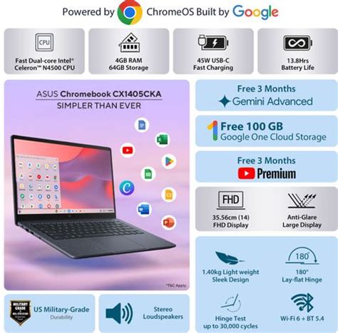 ASUS Chromebook CX14 Intel Celeron Dual Core N4500 - (4 GB/64 GB EMMC ...