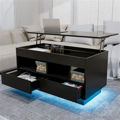 LED Lift Top Coffee Table with Storage - Bright, Functional, and Space ...