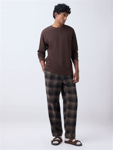 Buy WES Lounge Dark Brown Relaxed-Fit Mid-Rise Cotton Pants from Westside