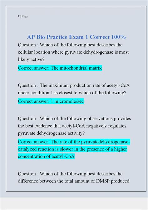 AP Bio Practice Exam 1 With Complete Questions And Answers