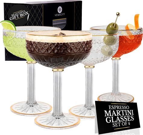 Amazon.com | VEMACITY - Embossed Coupe Glasses Set of 4 (10oz ...