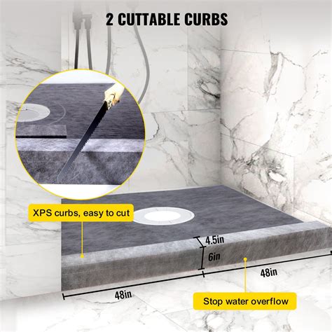 Buy VEVOR Shower Curb Kit, 48x48 Watertight Shower Curb Overlay with 4 ...