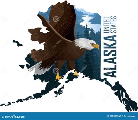 Vector Alaska - American State Map with Bald Eagle Stock Vector - Illustration of juneau ...