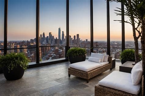 A large window with a view of the city skyline | Premium AI-generated image