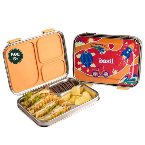 Buy Basil Bento Box - 3 Compartment Stainless Steel Lunch Box for Kids ...