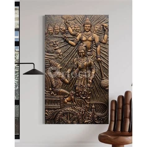 Buy Lord Krishna's Gita Updesh to Arjun 3D Relief Mural Wall Art Online ...