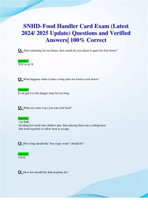 SNHD-Food Handler Card Exam (Latest 2024/ 2025 Updates STUDY BUNDLE ...