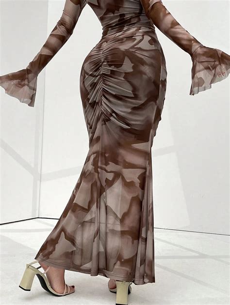 Modelyn Women's Tie Dye Printed Fish Tail Elegant Pleated Skirt | SHEIN USA