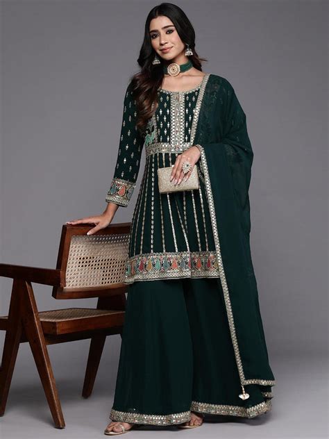 Buy Libas Art Green Embroidered Georgette Anarkali Suit With Dupatta ...