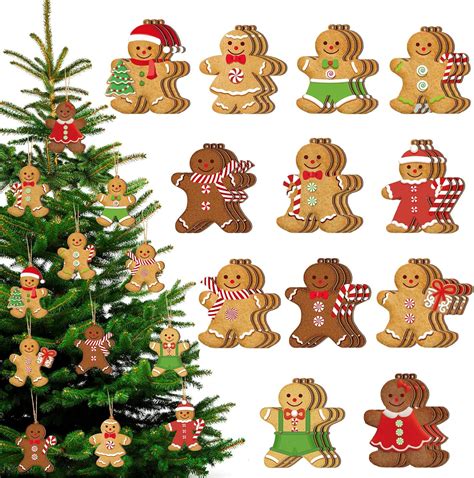 Ferraycle 36 Pcs Gingerbread Man Ornaments for Christmas Tree Wooden ...
