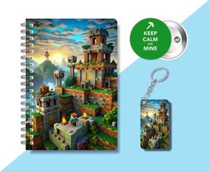 craft maniacs MINECRAFT DIARY & ONE KEYCHAIN & BADGE A5 Diary RULED 120 ...