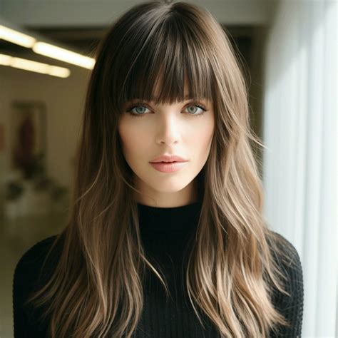 Wispy bangs with long layers and subtle highlights 30703175 Stock Photo ...