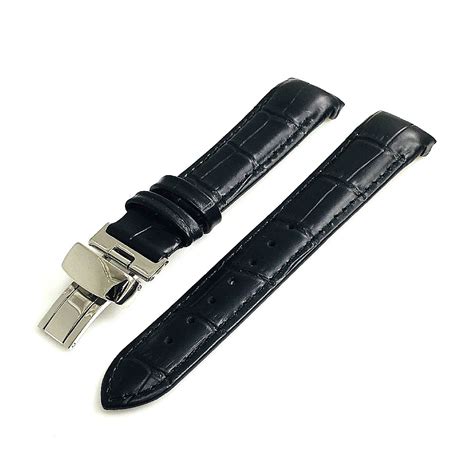 Black Curved End Croco Leather Replacement Watch Band Strap Butterfly ...