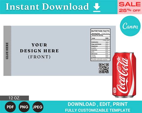 Soda Can Label Template Pop Drink Wrapper Template Instant - Etsy
